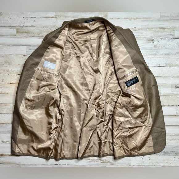 Stafford 44R Brown Shepherds Check Tweed Silk Wool Mens Blazer Jacket Sport Coat - Picture 9 of 12